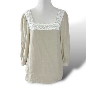 Nanette Lepore Ethereal Lace Blouse Small Square Neck Billowy Sleeves Ivory NWT